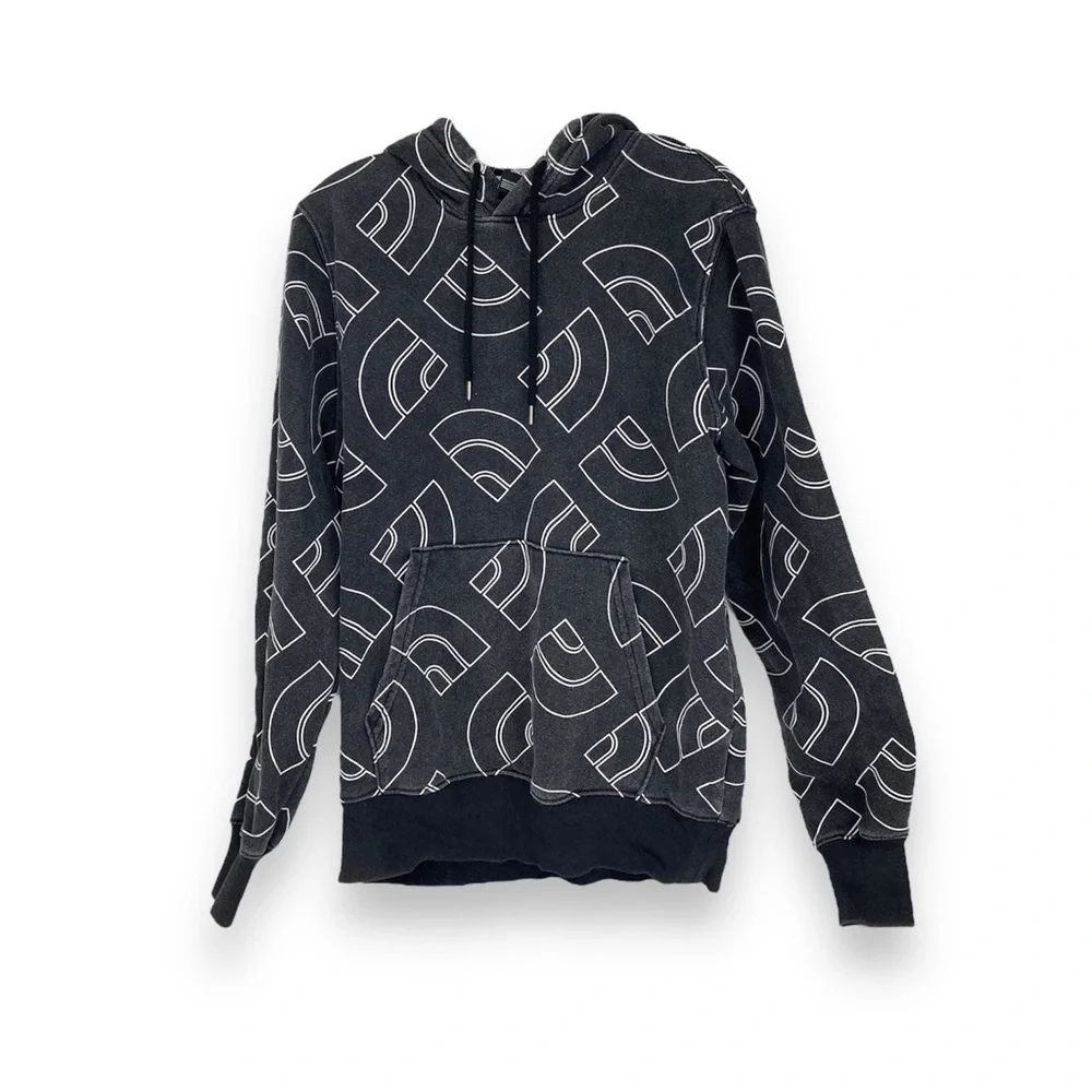 The North Face Hoodie Mens Black White All Over Print AOP Pullover Sweater S